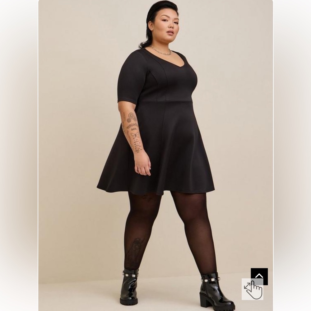 Torrid Fluted Fit and Flare Scuba Black Mini Dress - Picture 2 of 10